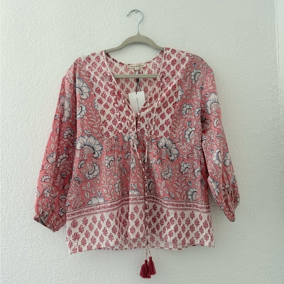 Ophelia & Indigo Boho Chic Floral Blouse 3/4 Sleeves Size XS - Picture 1 of 8